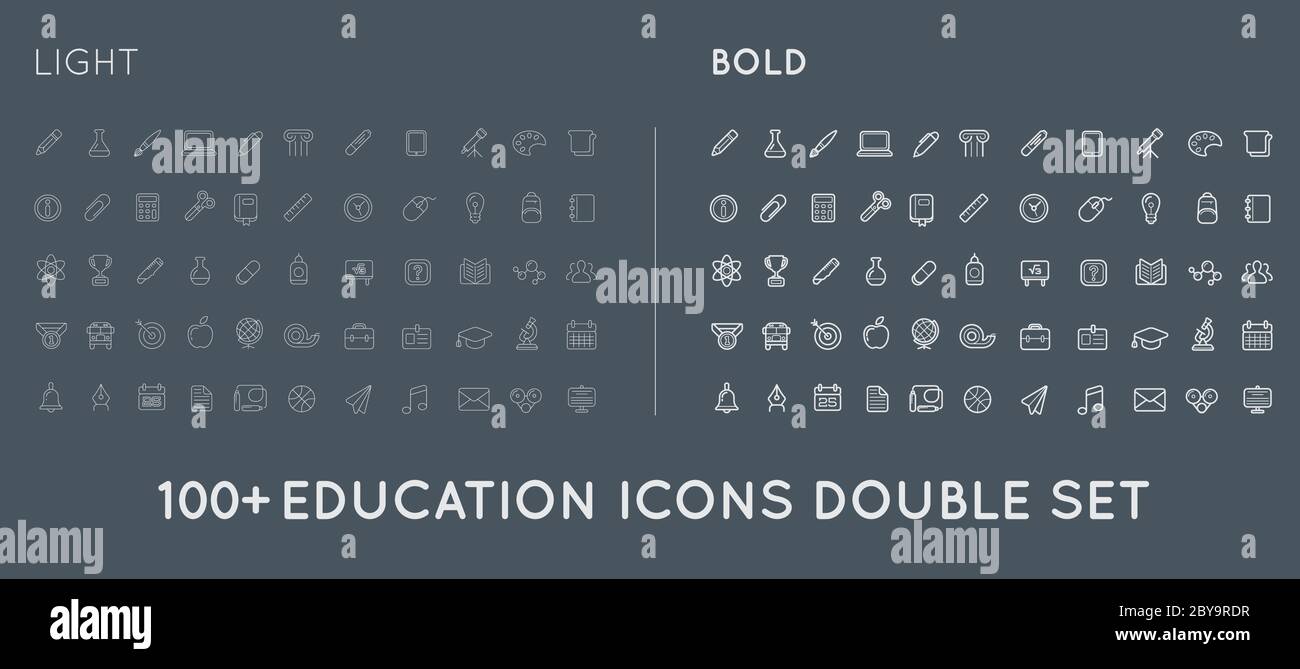 Set of Thin and Bold Vector Education Icons Illustration can be used as Logo or Icon in premium quality Stock Vector