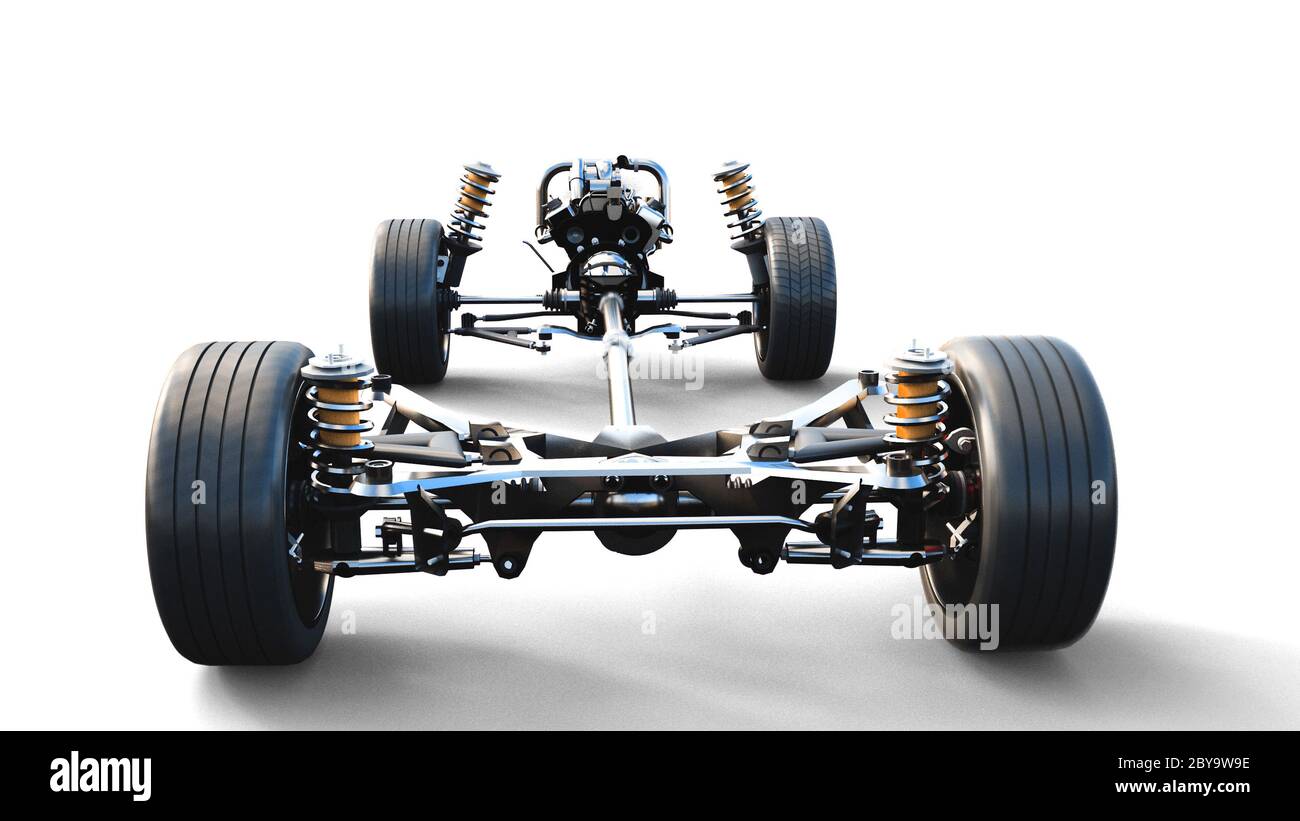 Car chassis with engine on white isolate. 3d rendering Stock Photo Alamy
