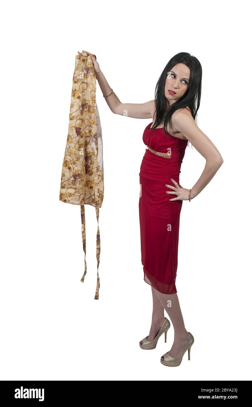 Woman holding an Apron Stock Photo - Alamy