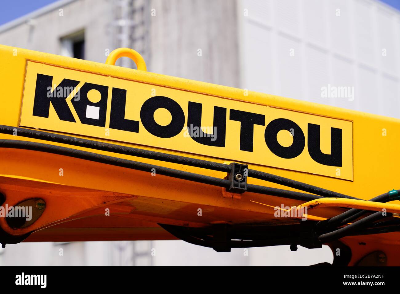 Bordeaux , Aquitaine / France - 06 06 2020 : kiloutou logo sign stickers on rental utility vehicle in construction site industrial Stock Photo