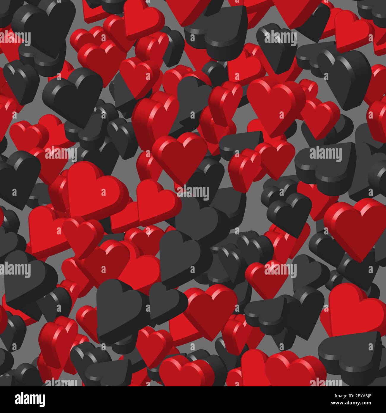Red Black Hearts on Gray Seamless Pattern Stock Vector