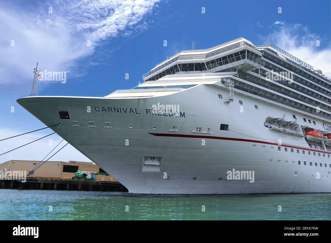 Carnival Freedom cruise ship in Port of Galveston, Texas, USA. Carnival Freedom is a Conquest-class cruise ship, operated by Carnival Cruise Line. Stock Photo