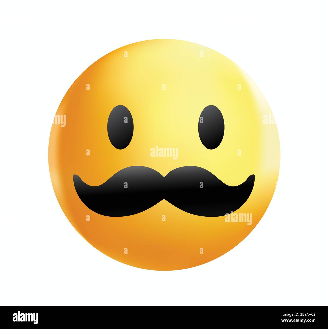 High quality emoticon on white background. Yellow face with mustaches