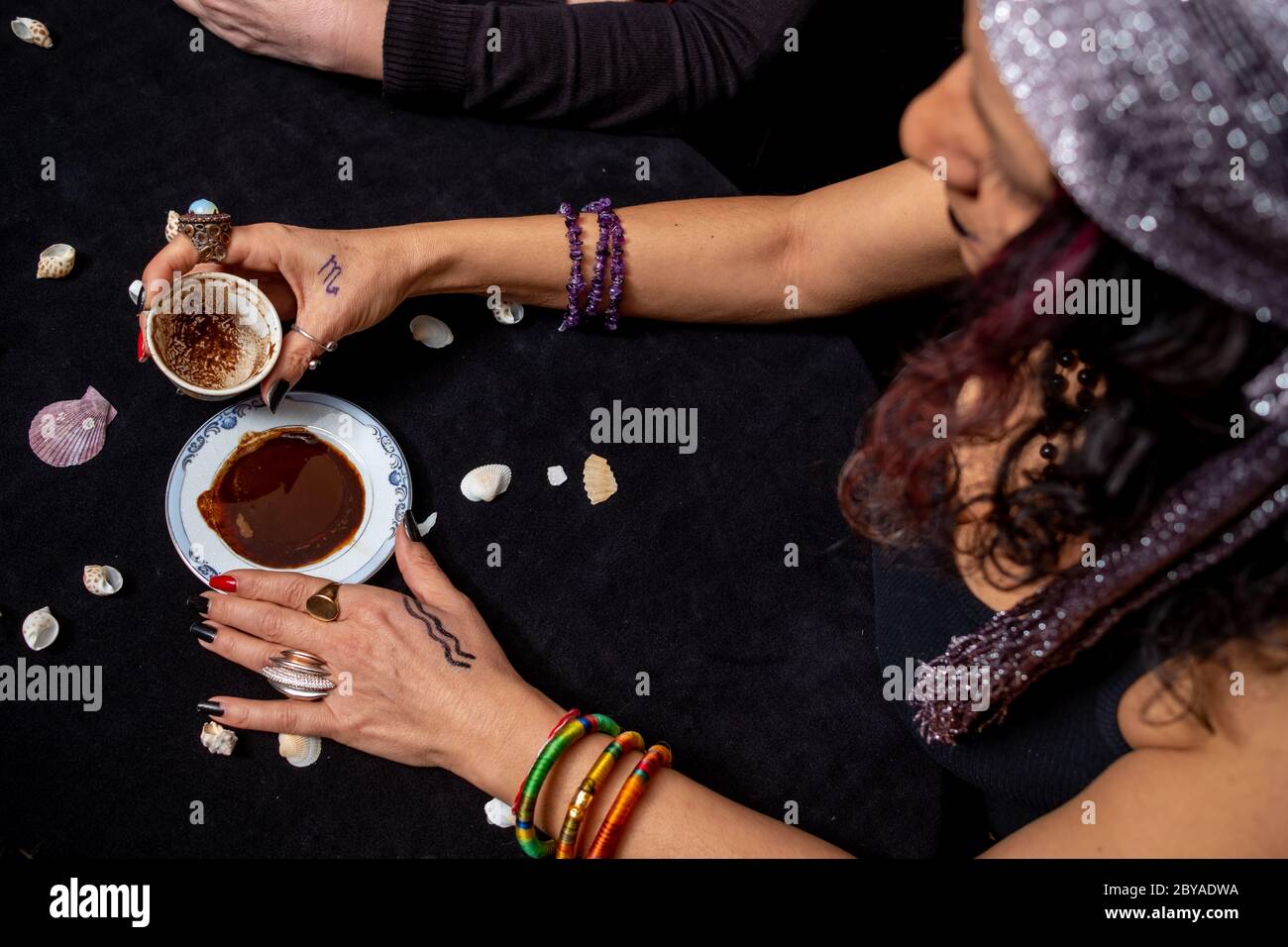 Turkish Coffee and Fortune Telling lady. visit a fortune teller Stock