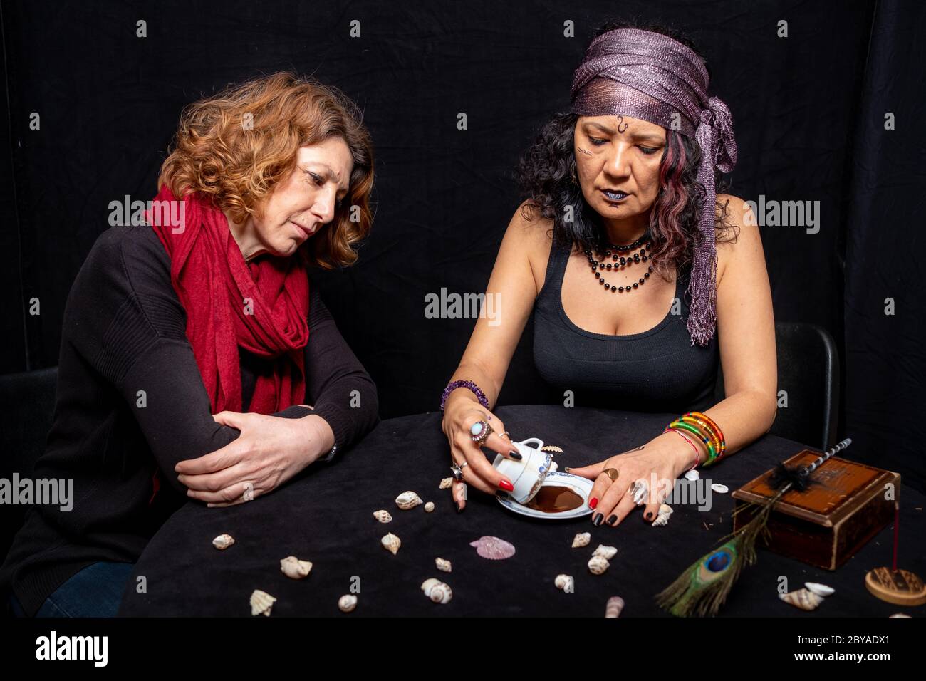 Turkish Coffee  and Fortune Telling lady. visit a fortune teller Stock Photo