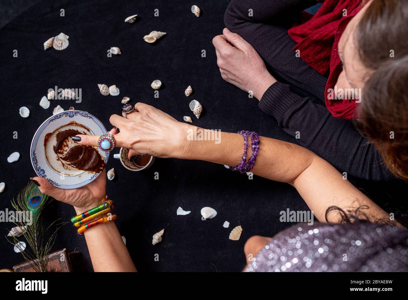 Turkish Coffee and Fortune Telling lady. visit a fortune teller Stock