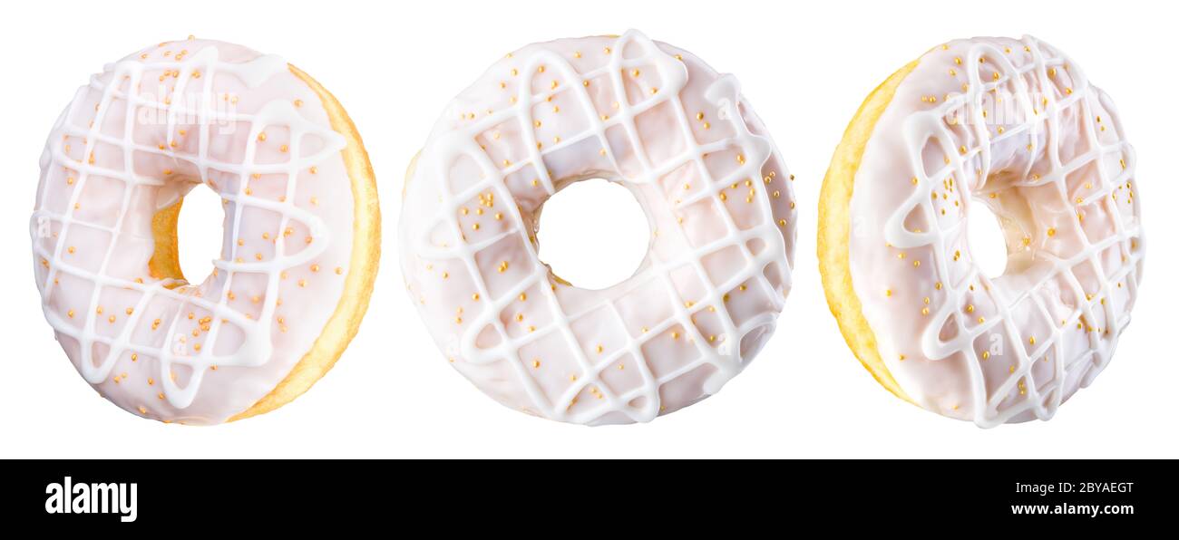 Set of glazed donuts with sprinkles on a white background Stock Photo ...