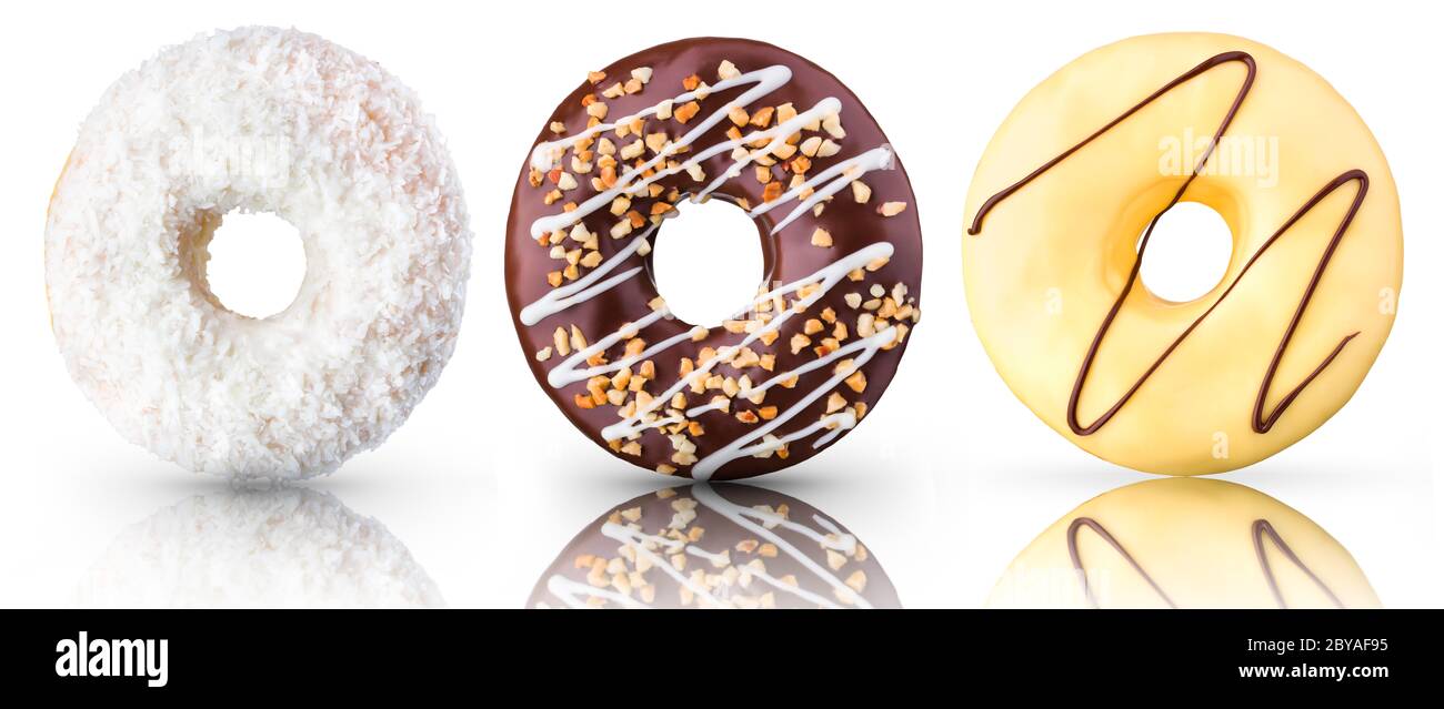 Set of glazed donuts with sprinkles on a white background Stock Photo ...