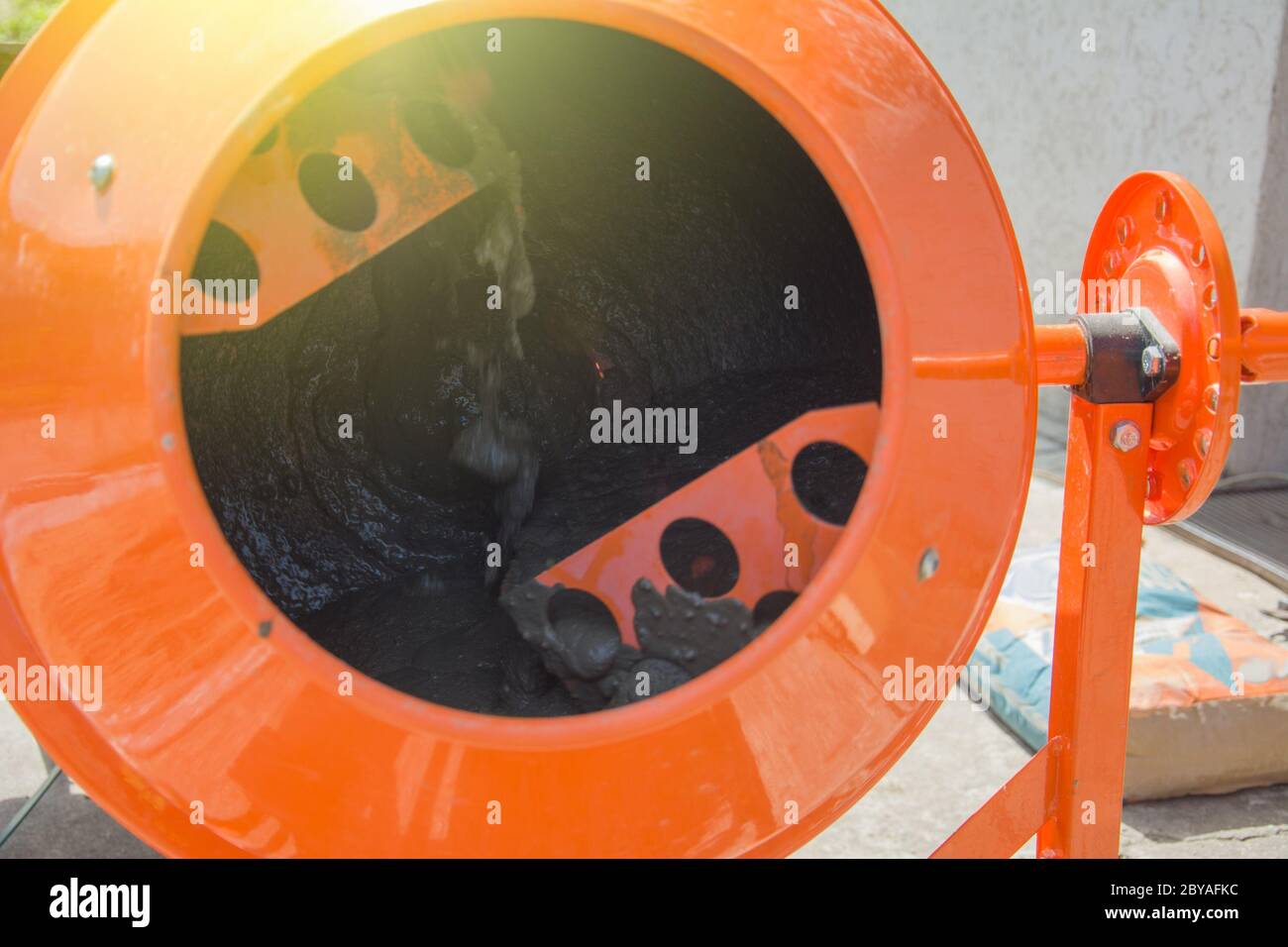 In the concrete mixer the concrete solution is mixed. Working process