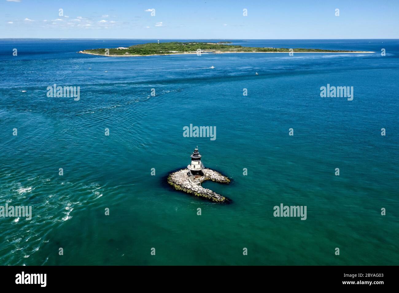Seascape with Orient Point Lighthouse in Long Island, New York. Orient