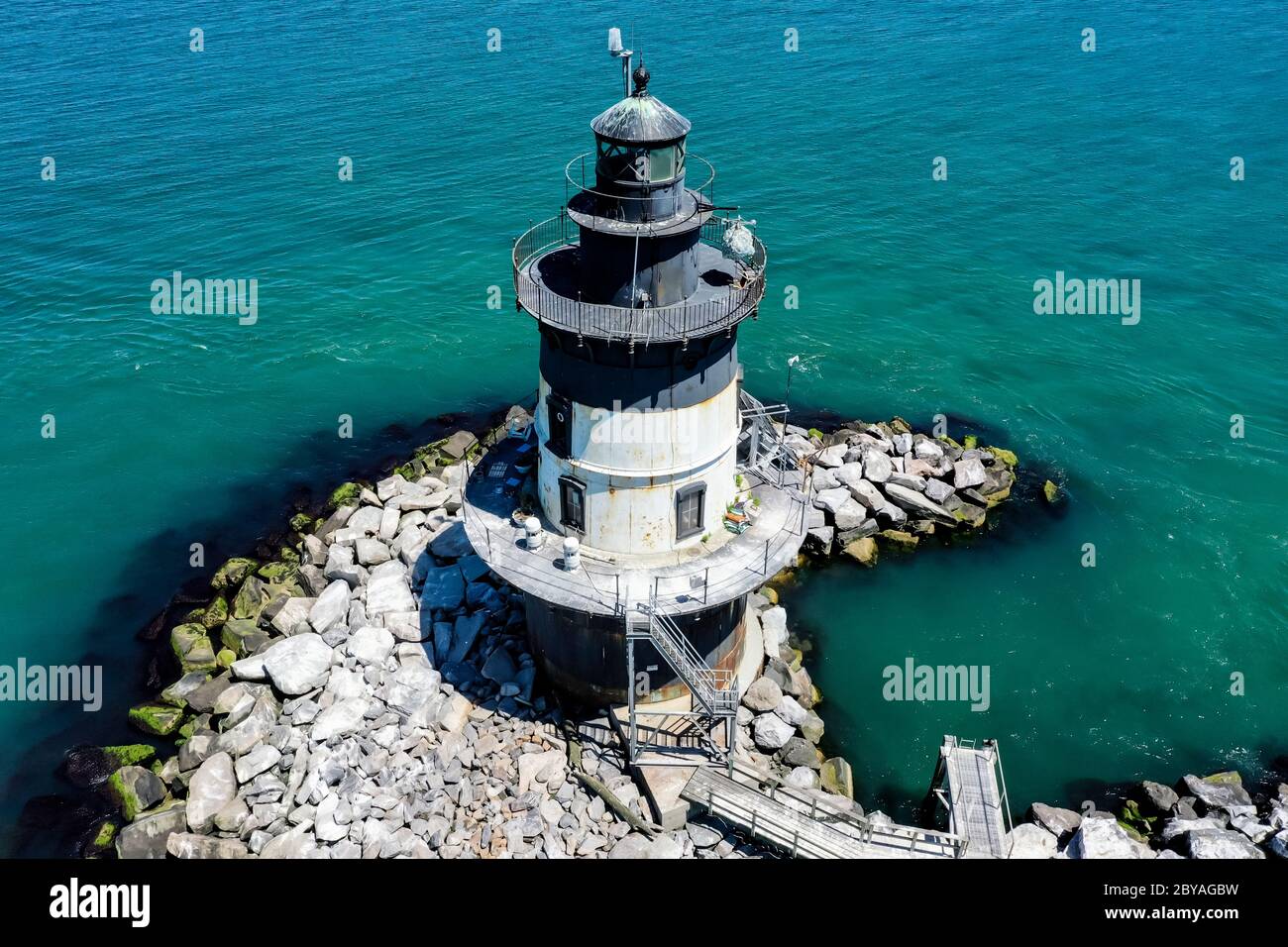 Seascape with Orient Point Lighthouse in Long Island, New York. Orient is the eastern-most town on Long Island's picturesque North Fork. Stock Photo