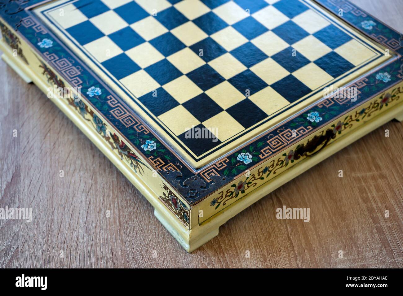 Close-up of a chess table. Beautiful box with floral decorations Stock ...