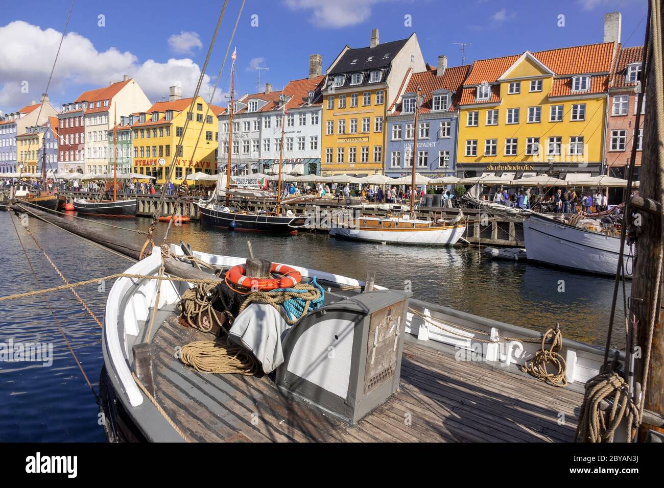 Nyhavn Waterfront Canal Lots Of Restaurants And Bars Copenhagen Denmark Stock Photo