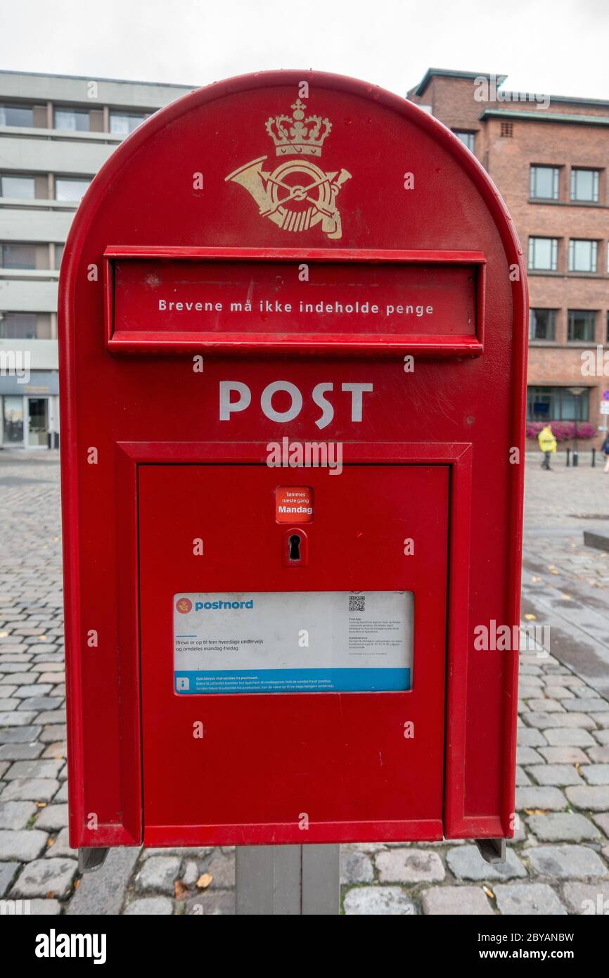 A Red Danish Service PostNord Mailbox In Aarhus Denmark Stock Photo Alamy