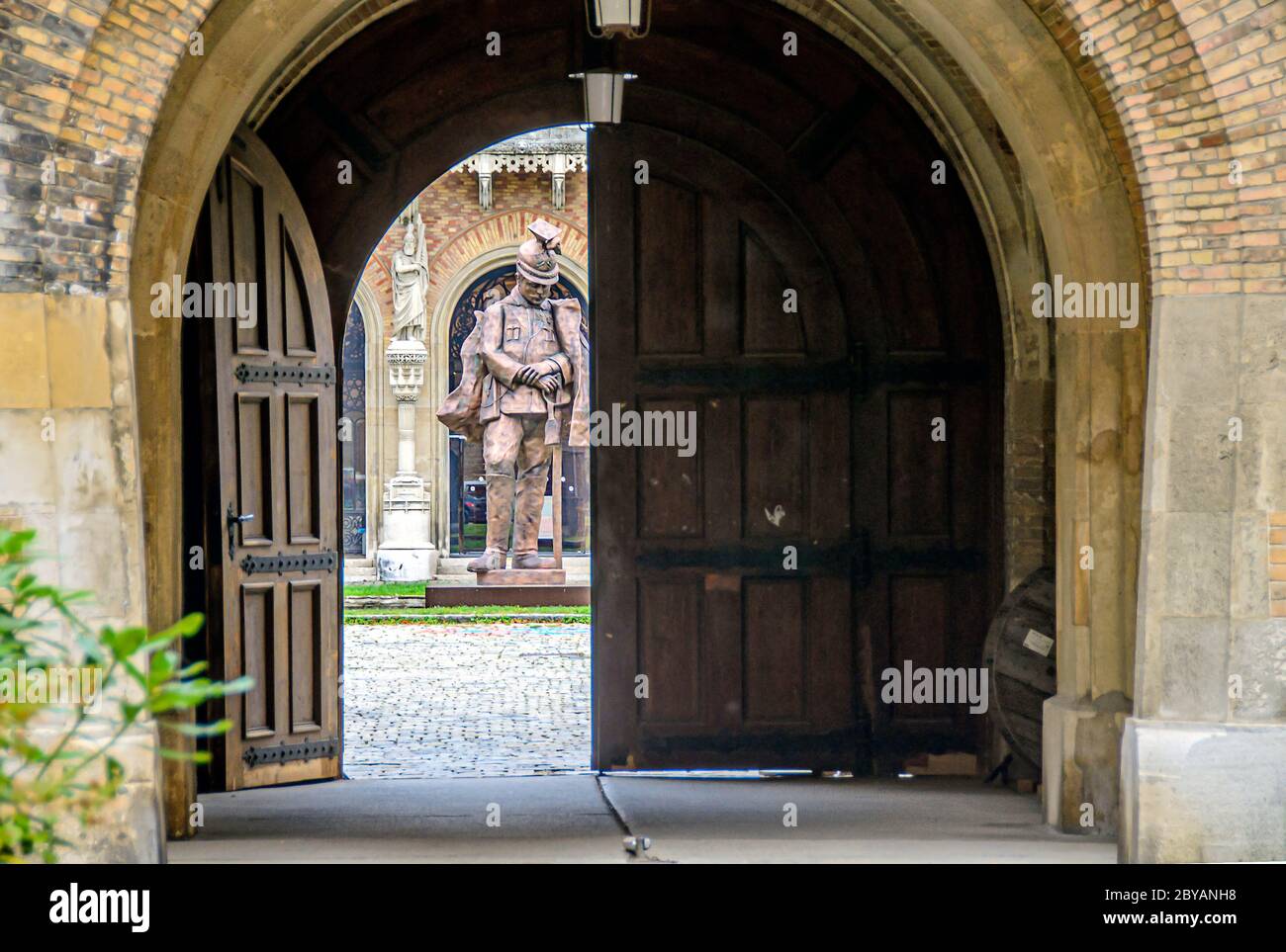 VIENNA, AUSTRIA - OCTOBER 9, 2015: statue of an Uhlan in the entrance of the Museum of Military History in the Vienna's Arsenal, Austria Stock Photo