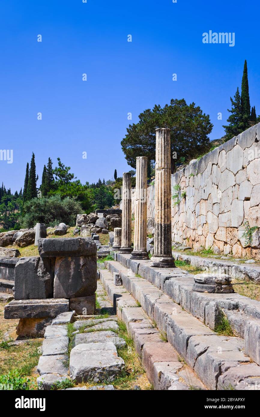 Ruins of the ancient city Delphi, Greece Stock Photo