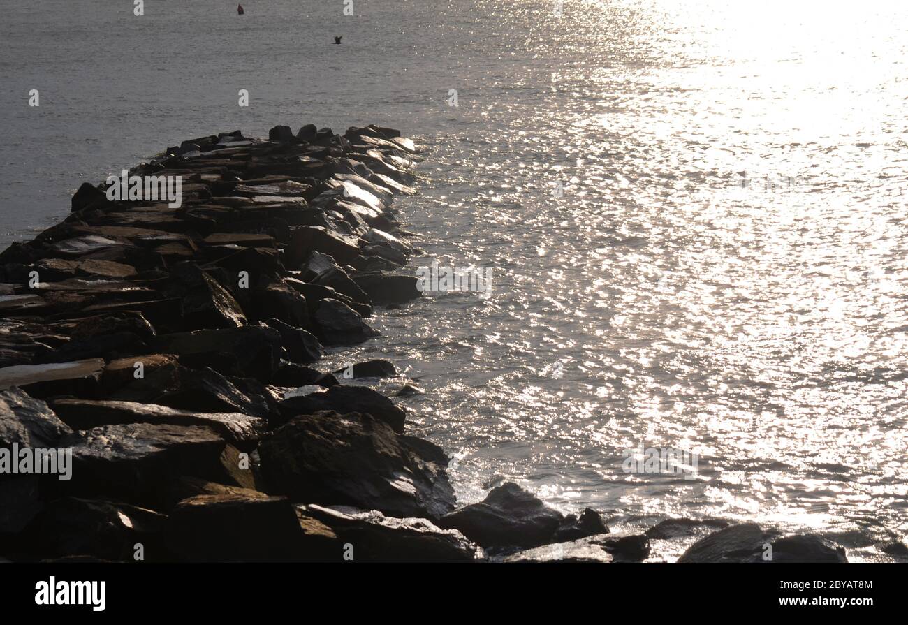 Waterproof Jetty Rocks MONOLITHIC: Sharp and jagged jetty rocks stretch out into the Absecon ...