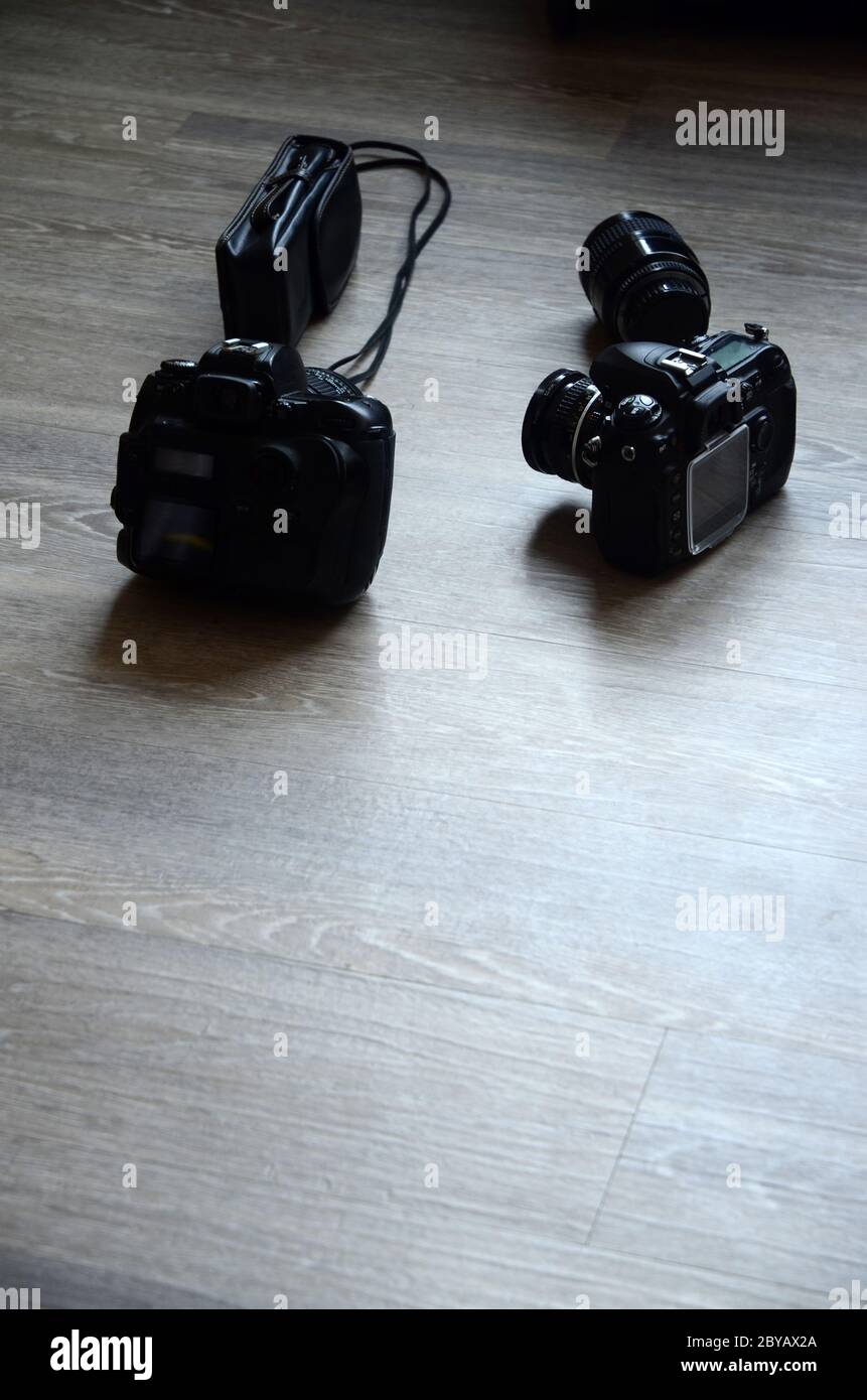 PHOTOSHOOT: Photography equipment sits on the floor of an apartment. Stock Photo