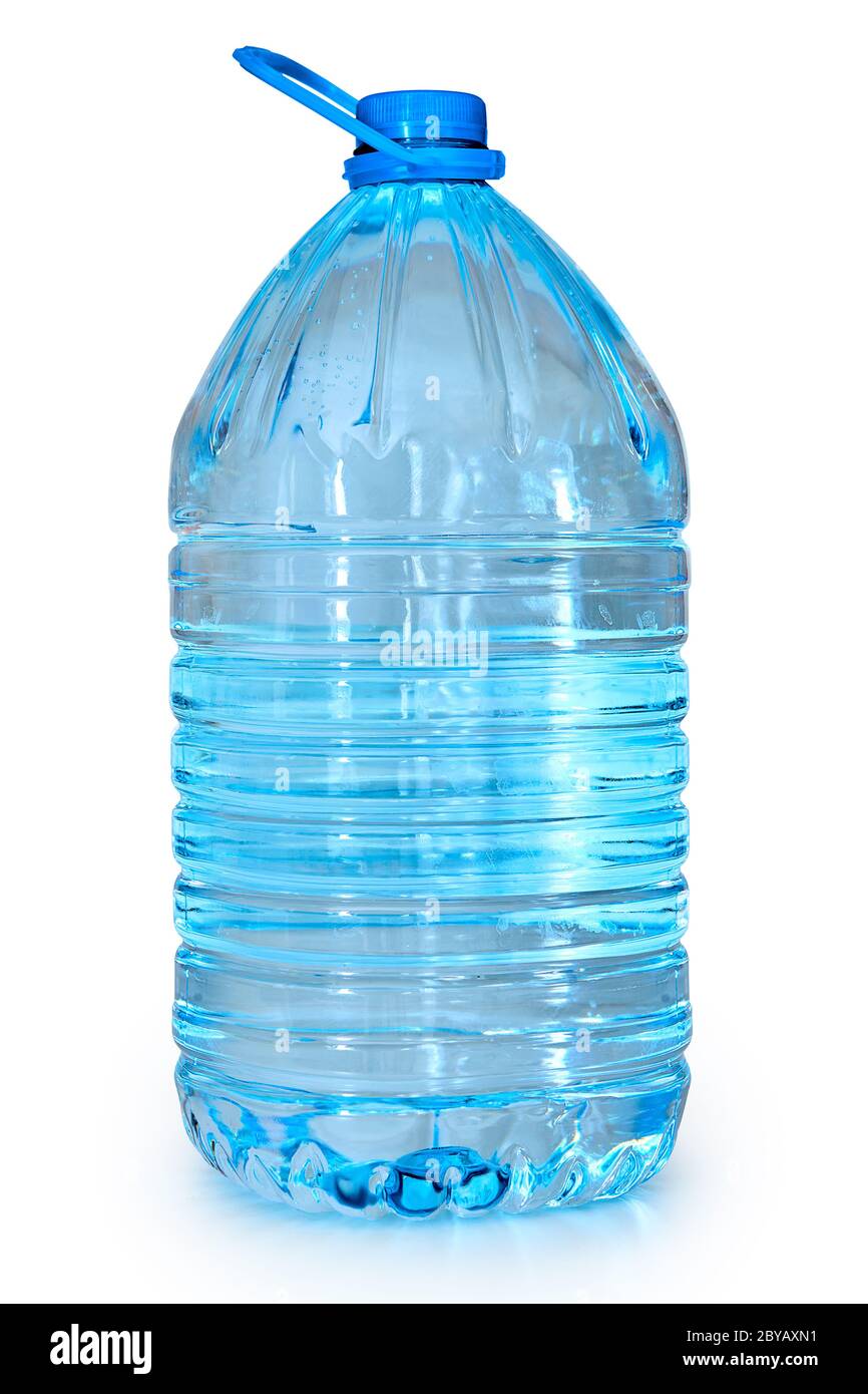 One blue five liter bottle with a clean fresh drinking water Isolated on a white background. Stock Photo