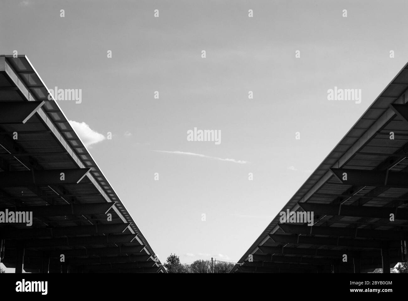 HANGAR: A solar farm goes up in the parking of Woodbridge mall in New Jersey. Stock Photo