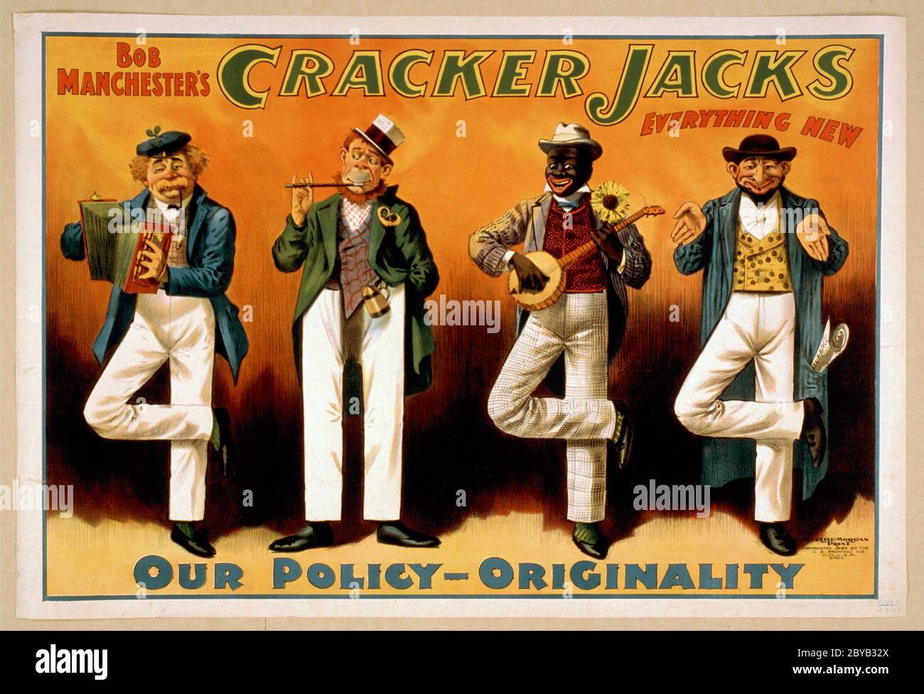 Bob Manchester's Cracker Jacks, Our Policy - Originality, Vaudeville Poster, Russell-Morgan Print, U.S. Printing Co., Cin. USA, 1899 Stock Photo