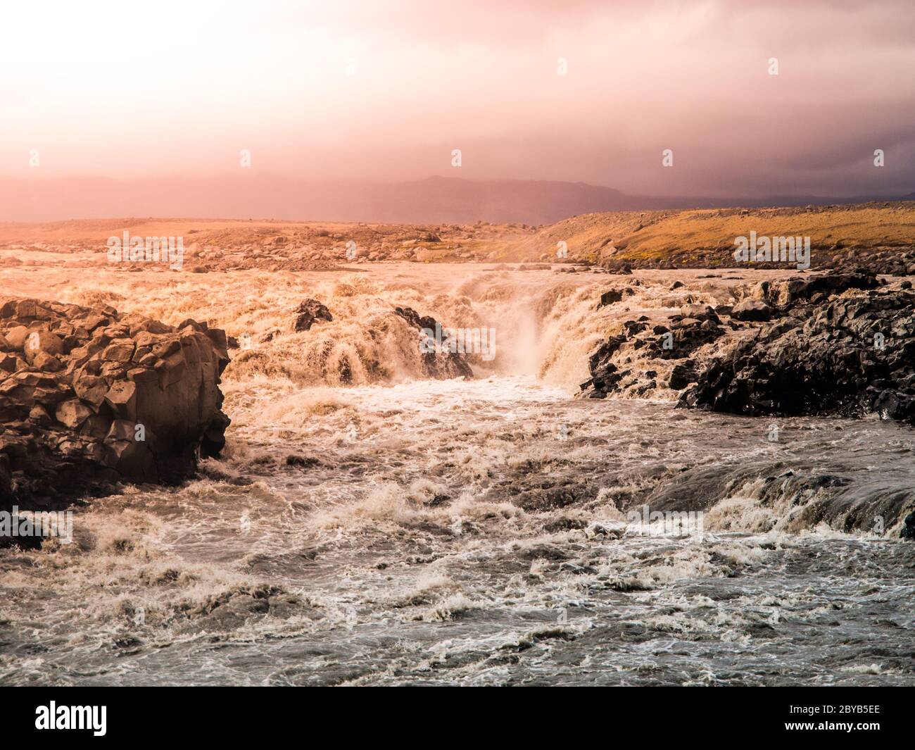 Wild rapids of icelandic glacier river Jokulsa a Fjollum, Iceland. Stock Photo