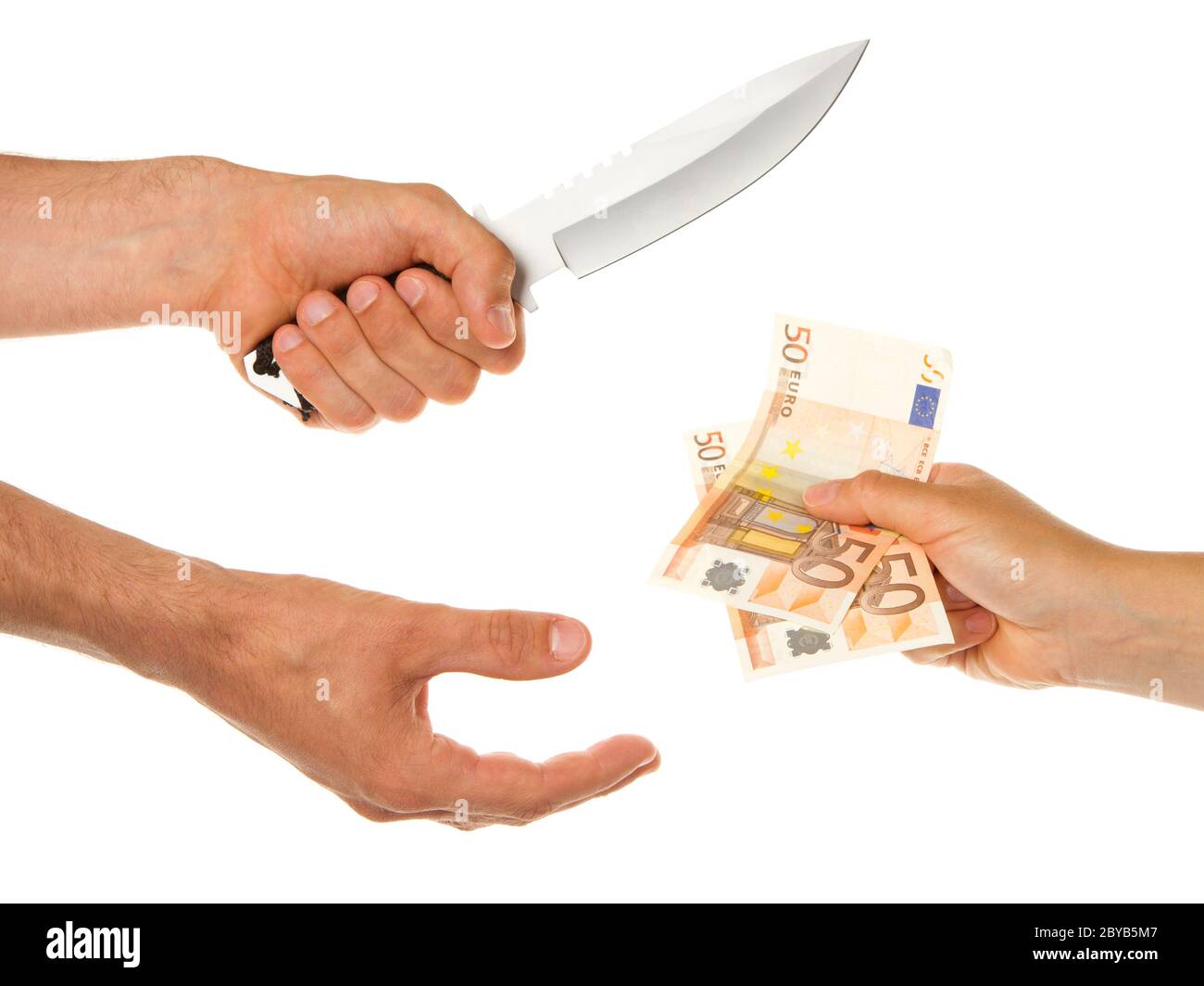 Man with knife threatening a woman Stock Photo