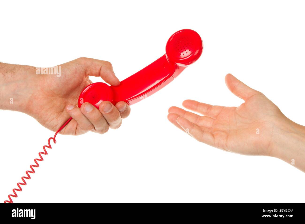 Man Using Red Telephone Man giving red telephone to woman Stock Photo - Alamy