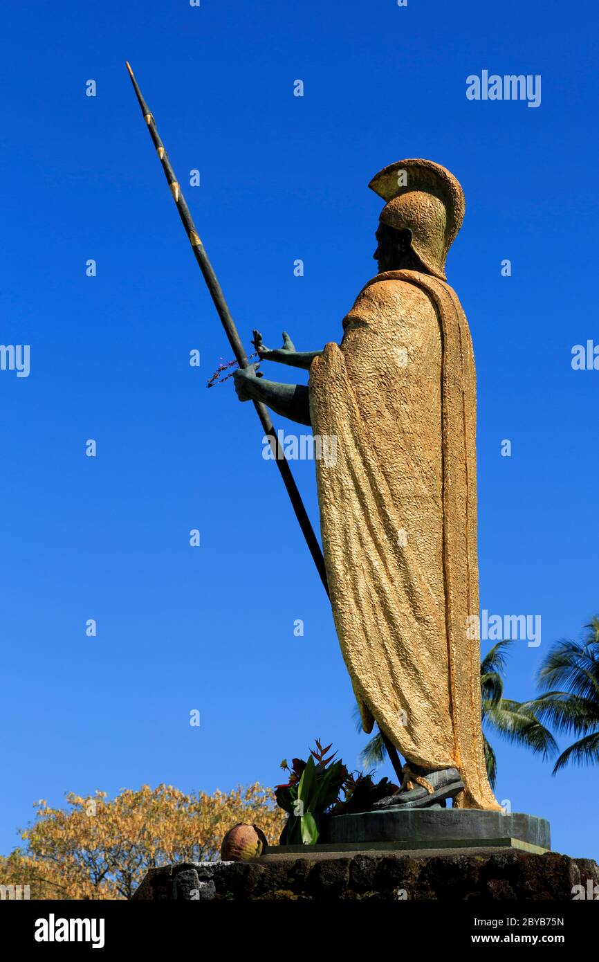 King Kamehameha Statue, Wailoa State Park, Hilo City, Hawaii, USA Stock