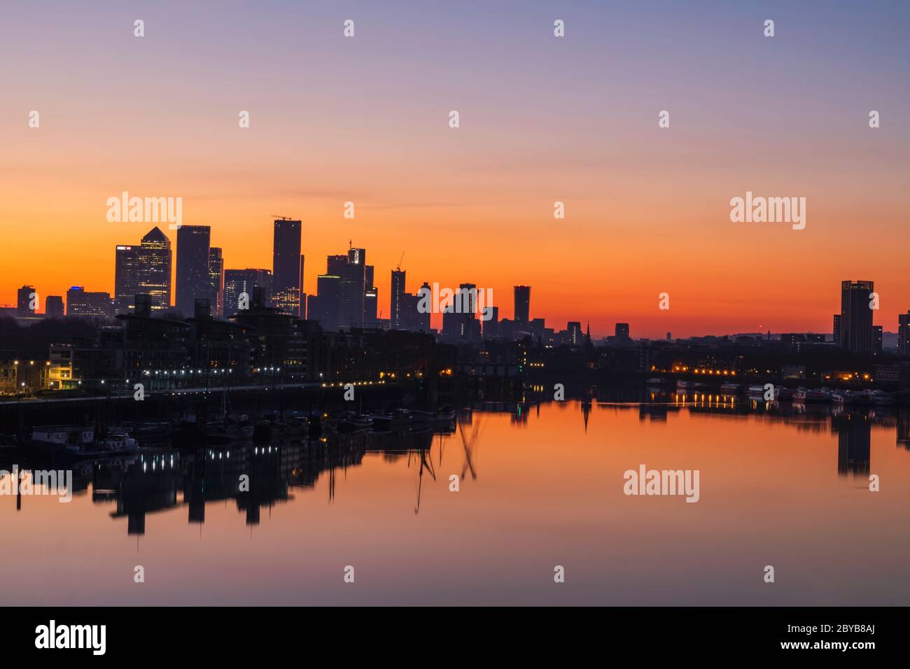 England, London, Docklands, River Thames and Canary Wharf Skyline at ...