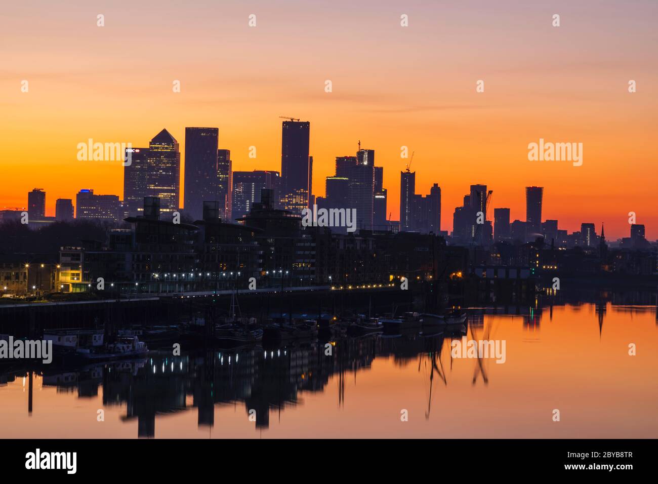 England, London, Docklands, River Thames and Canary Wharf Skyline at ...