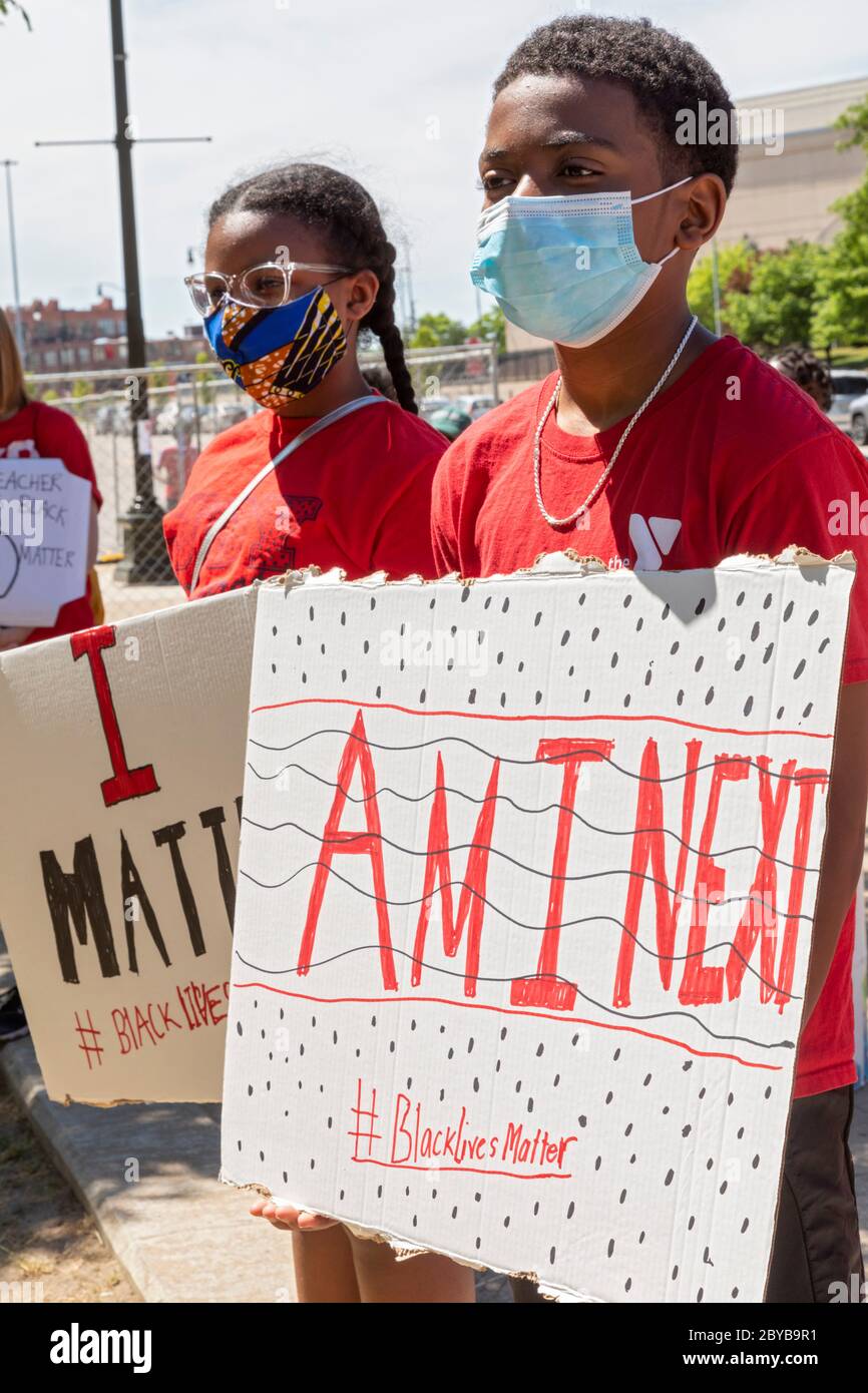 Detroit, Michigan - Teachers from the Detroit public schools and suburban districts rally to protest police brutality and the police killing of George Stock Photo