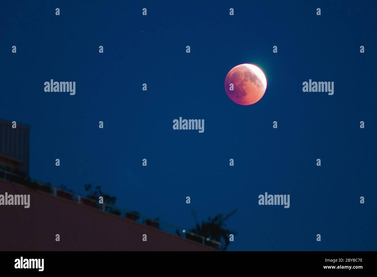 Total lunar eclipse on July 27 2018 seen from Zadar in Croatia Stock Photo