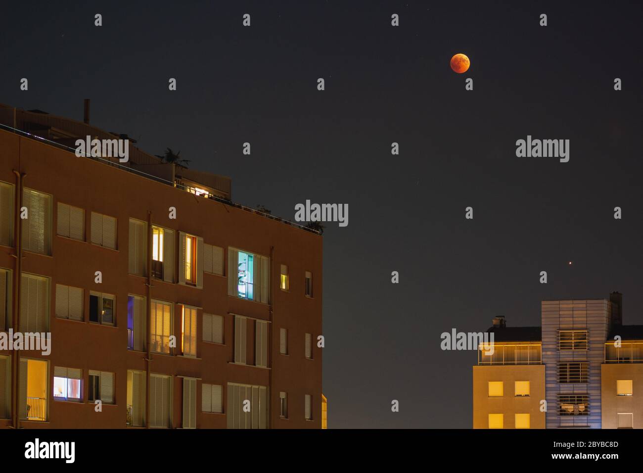 Total lunar eclipse on July 27 2018 seen from Zadar in Croatia Stock Photo