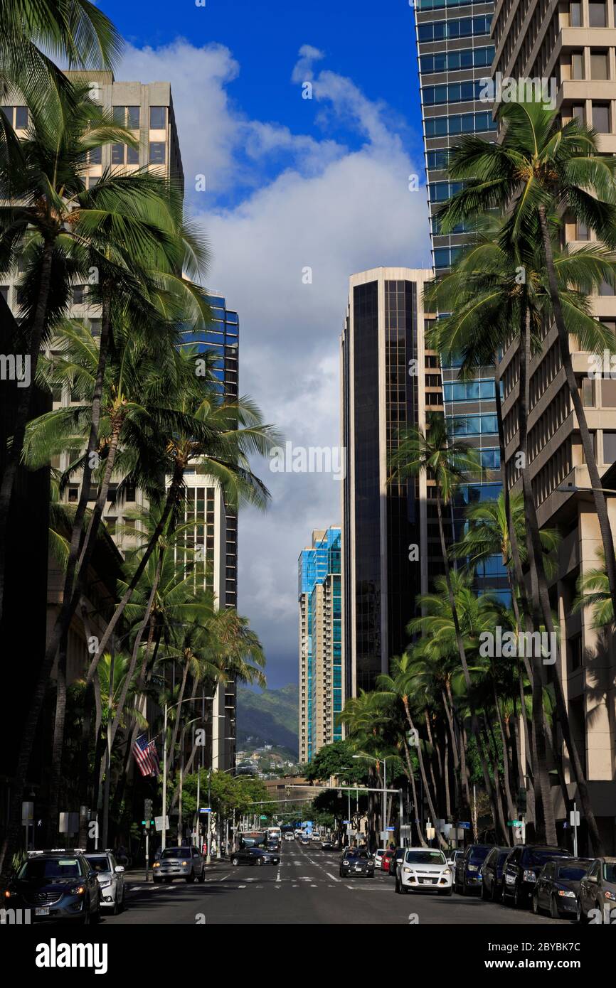 Bishop Street, Honolulu City, Oahu Island, Hawaii, USA Stock Photo