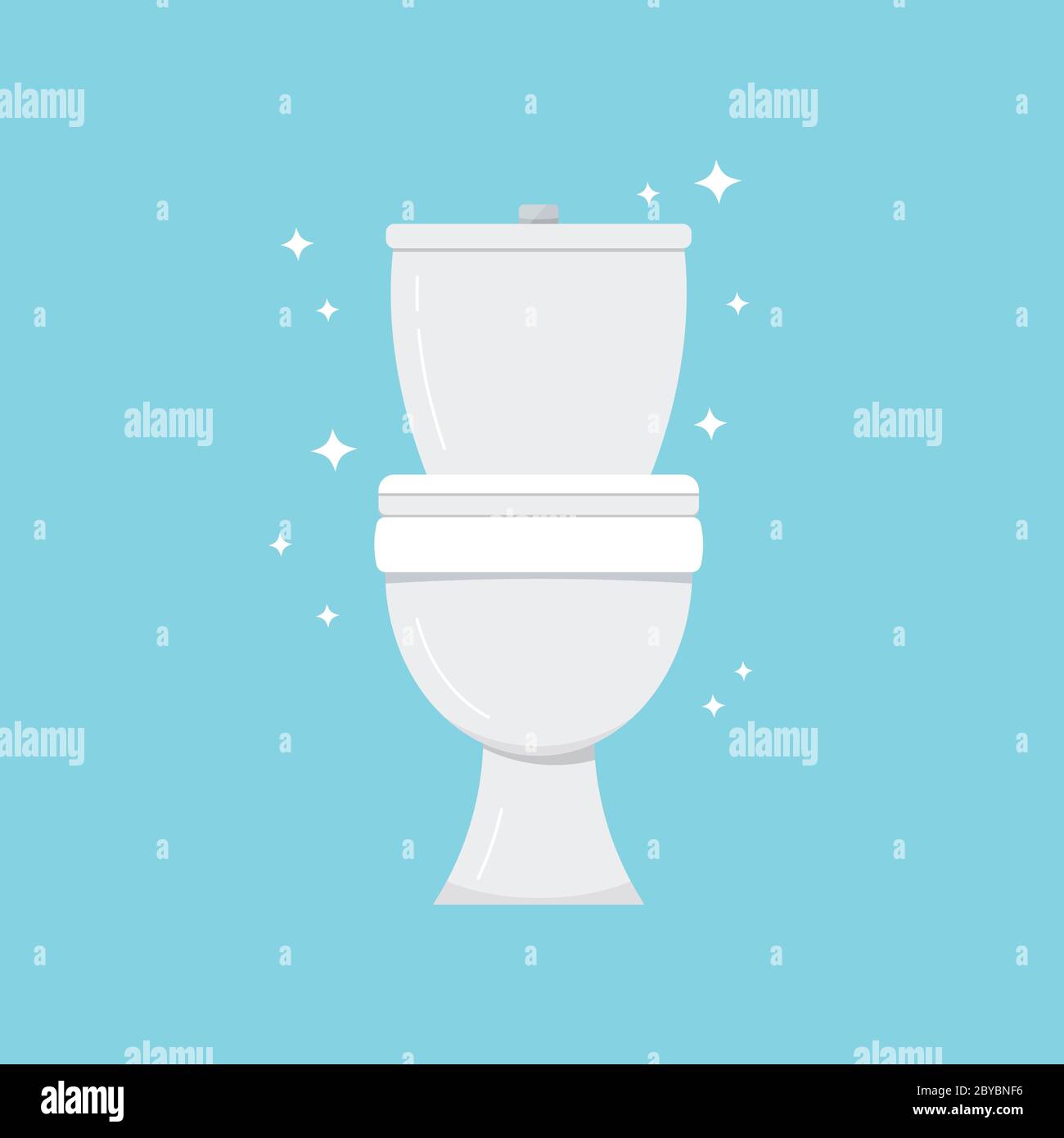 White toilet bowl isolated on blue background. Stock Vector