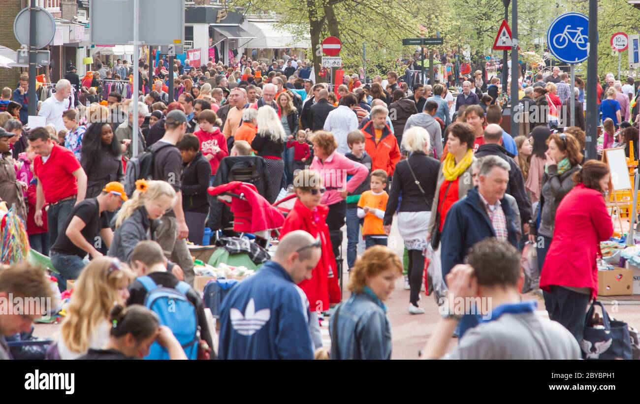 Typical Dutch flea market on Queen's Day Stock Photo