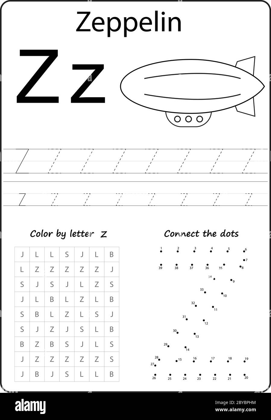 letter z alphabet letter worksheet task for kids learning letters stock vector image art alamy