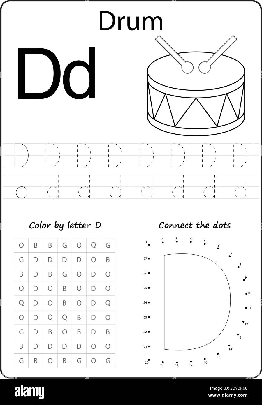 letter D. Alphabet letter. Worksheet. Task for kids. learning letters Stock Vector