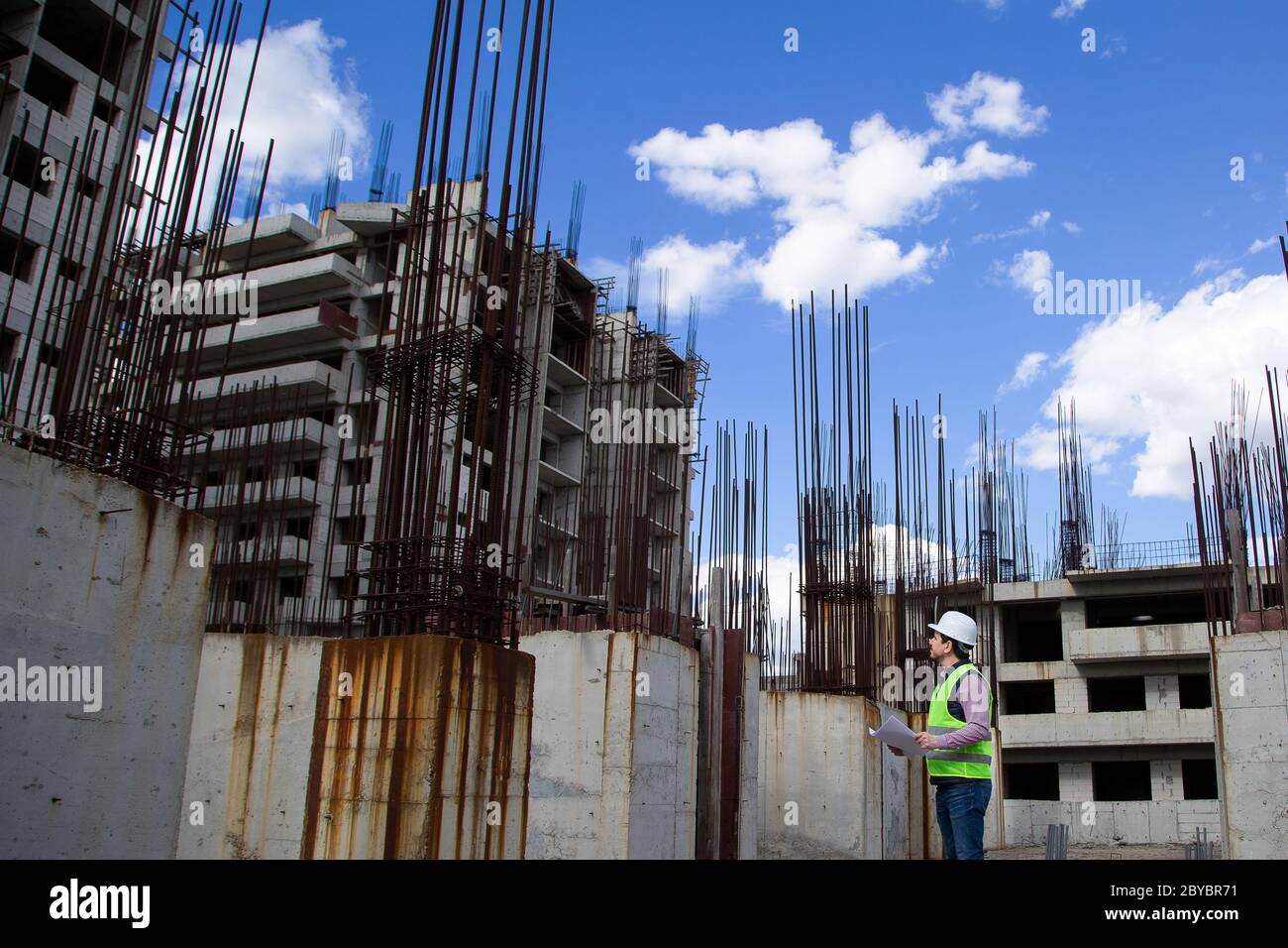 Technician, Engineer, Checking process on Plan Stock Photo