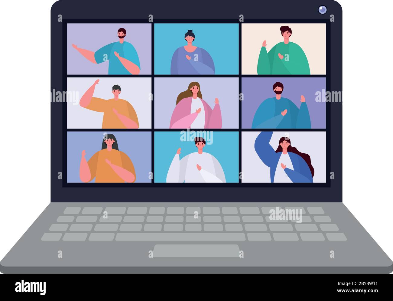 People avatars on laptop in video chat conference design, Call online ...
