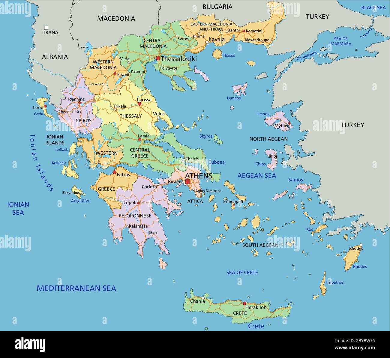 Greece Highly Detailed Editable Political Map With Labeling Stock Greece Highly Detailed Editable Political Map With Labeling 2BYBW75 