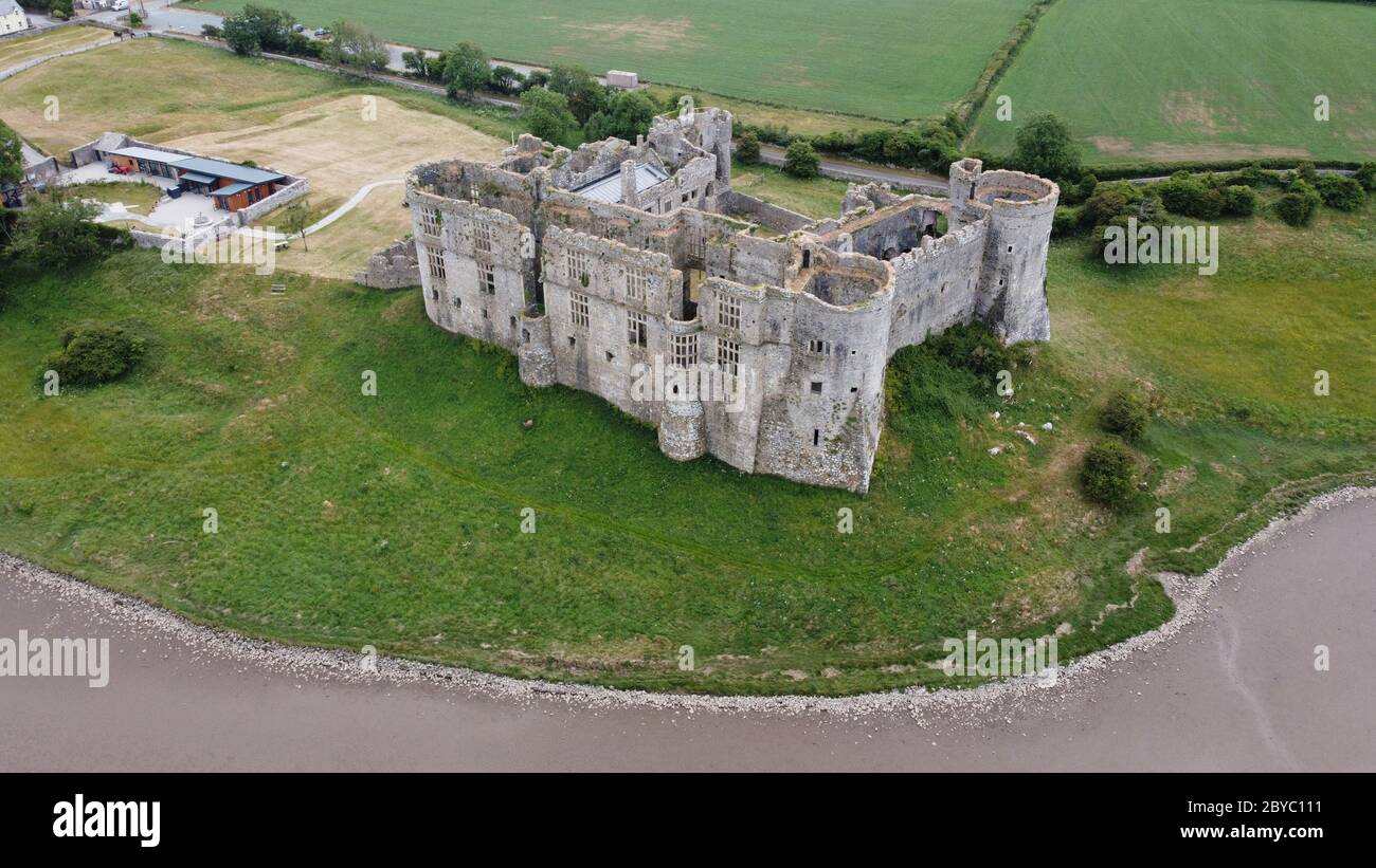 Aerial View of Carew Castle Stock Photo