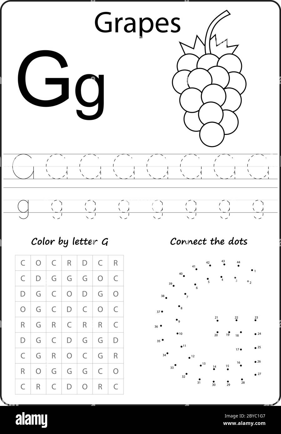 letter G. Alphabet letter. Worksheet. Task for kids. learning letters Stock Vector