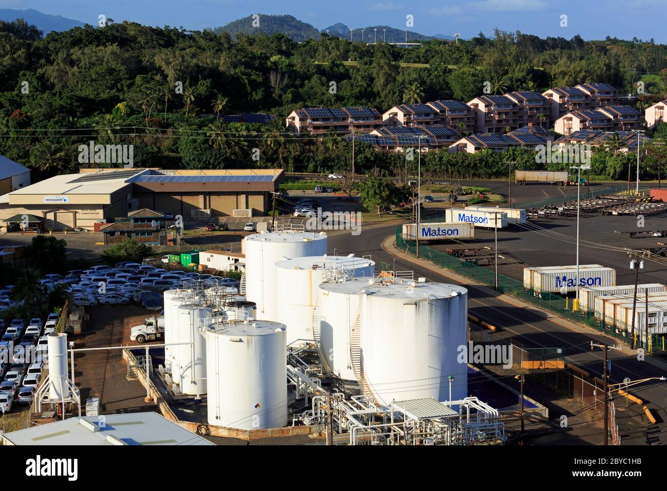 Oil storage, Nawiliwili Port, Lihue City, Kauai Island, Hawai'i, USA