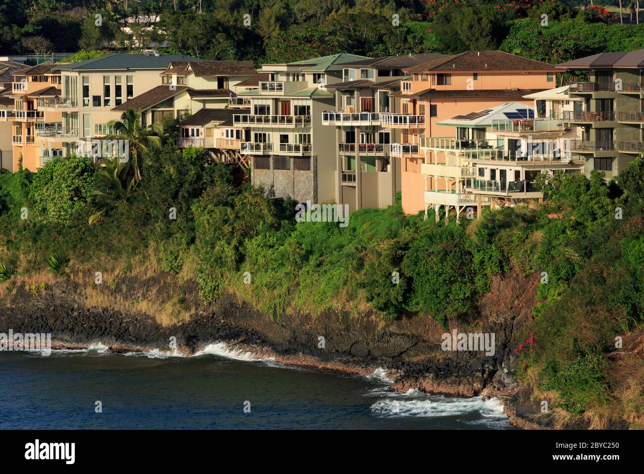 Houses, Nawiliwili Port, Lihue City, Kauai Island, Hawai'i, USA Stock Photo