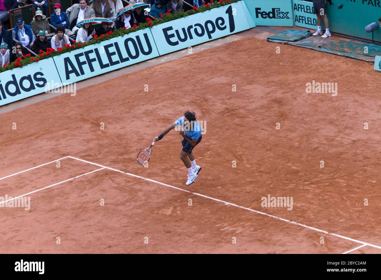 Roger Federer of Switzerland in action at French O Stock Photo