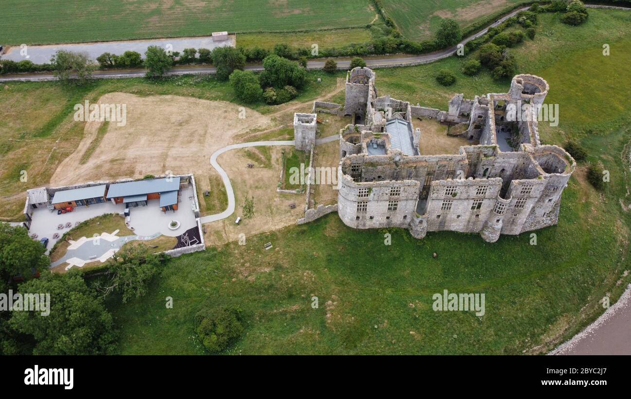 Aerial View of Carew Castle Stock Photo