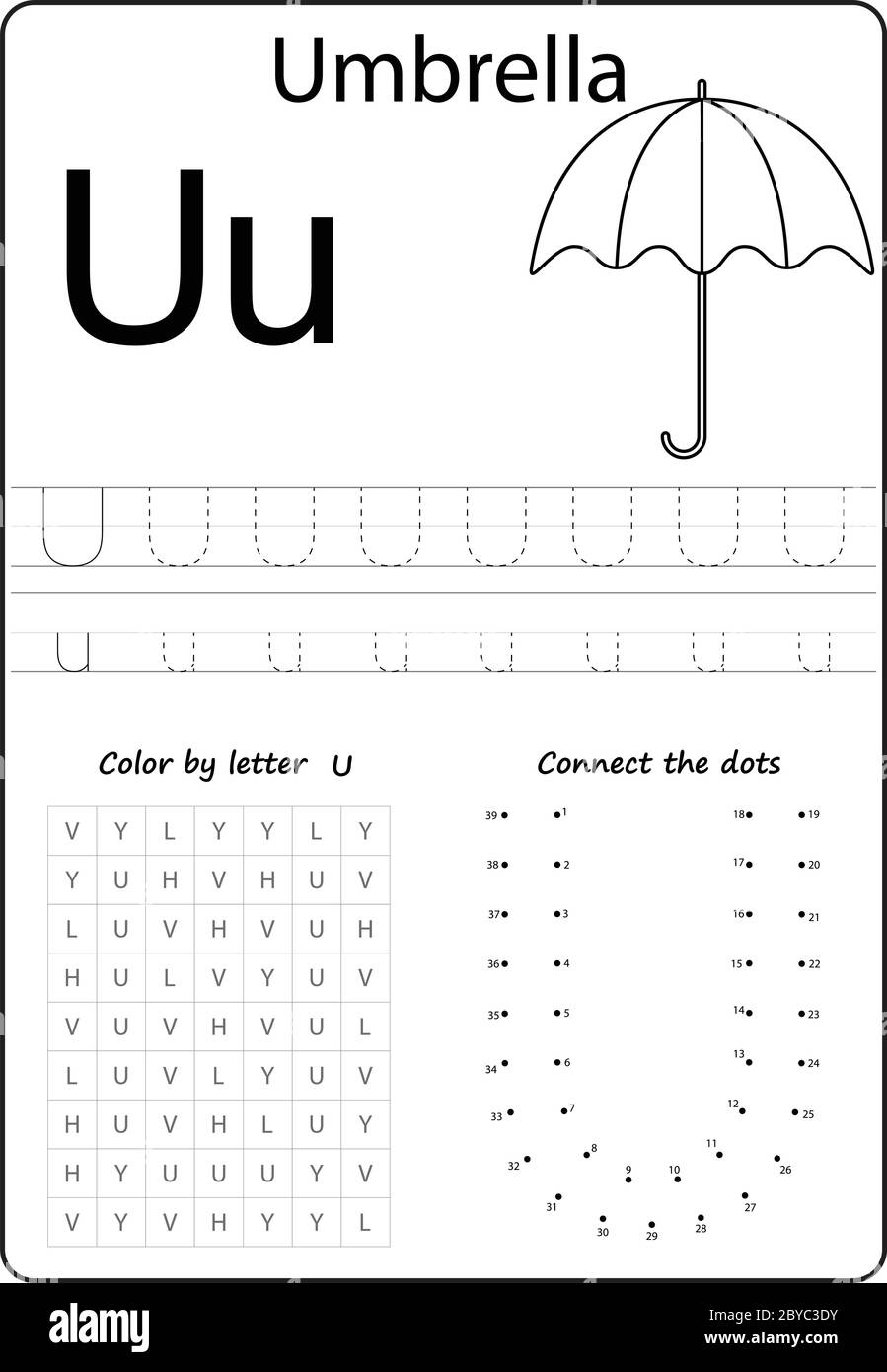 letter u alphabet letter worksheet task for kids learning letters stock vector image art alamy