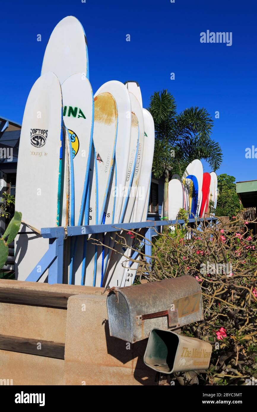 Surfboard rental store, Lahaina, Maui Island, Hawaii, USA Stock Photo